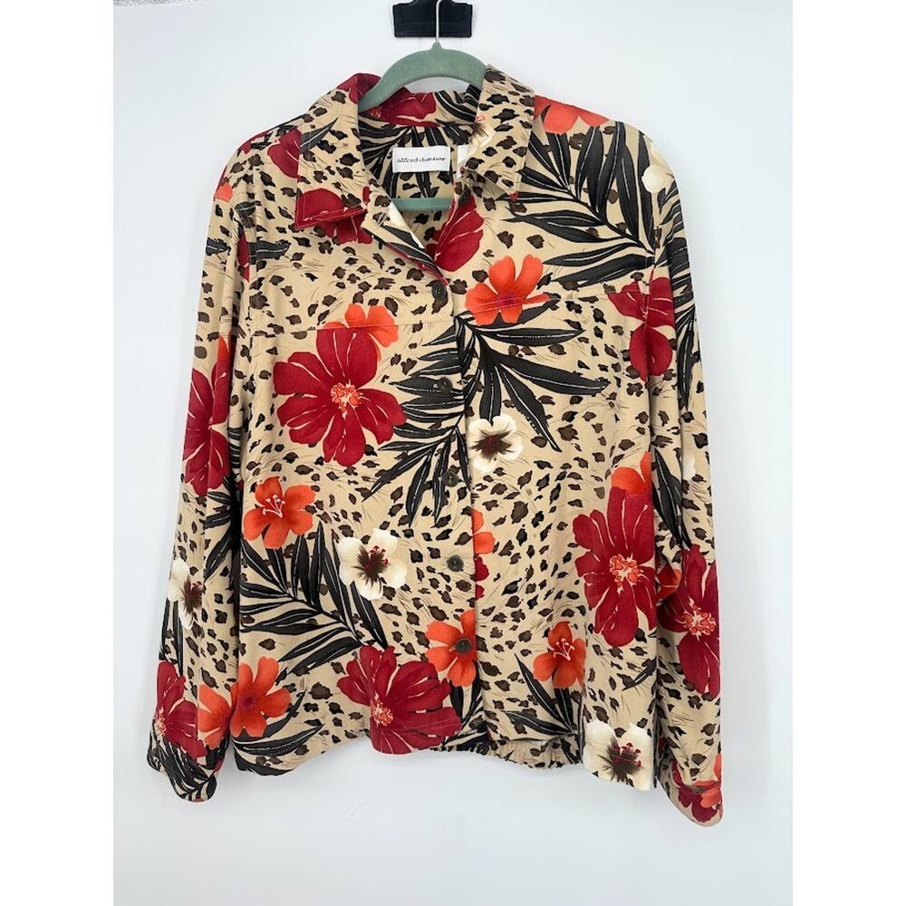 Alfred Dunner Leopard Floral Top 16 Tropical Safari Grandma Chic Resort Bold‎